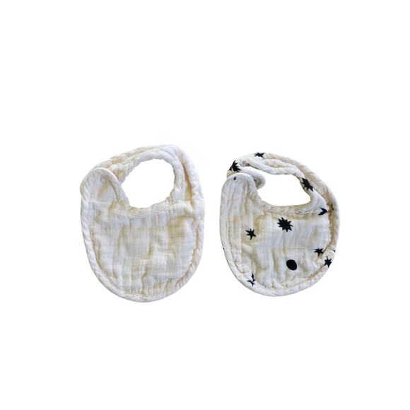 Hanna Andersson Baby Layette Muslin Bib & Swaddle Blanket Set Black Stars + Moon - Picture 2 of 3